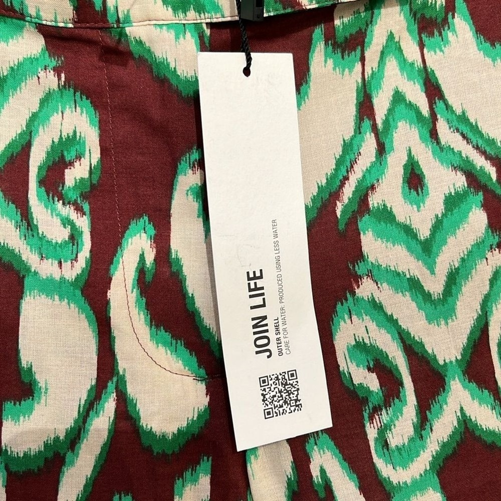Zara Geometric Ikat Print Cotton Pants Straight Leg M Artsy Boho Psychedelic - Picture 9 of 12